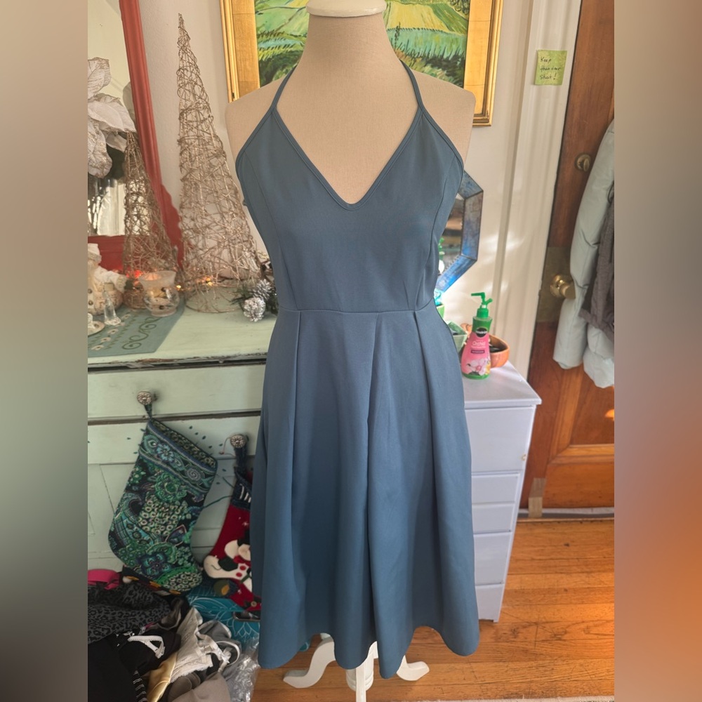 Elia Cher Fit and Flare Dress S Medium Blue Strappy VGUC Party Dress Summer